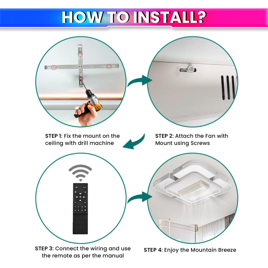 Bladeless Ceiling Fan with LED Light & Remote Control | 6-Speed Fan, 3-Color Adjustable Light