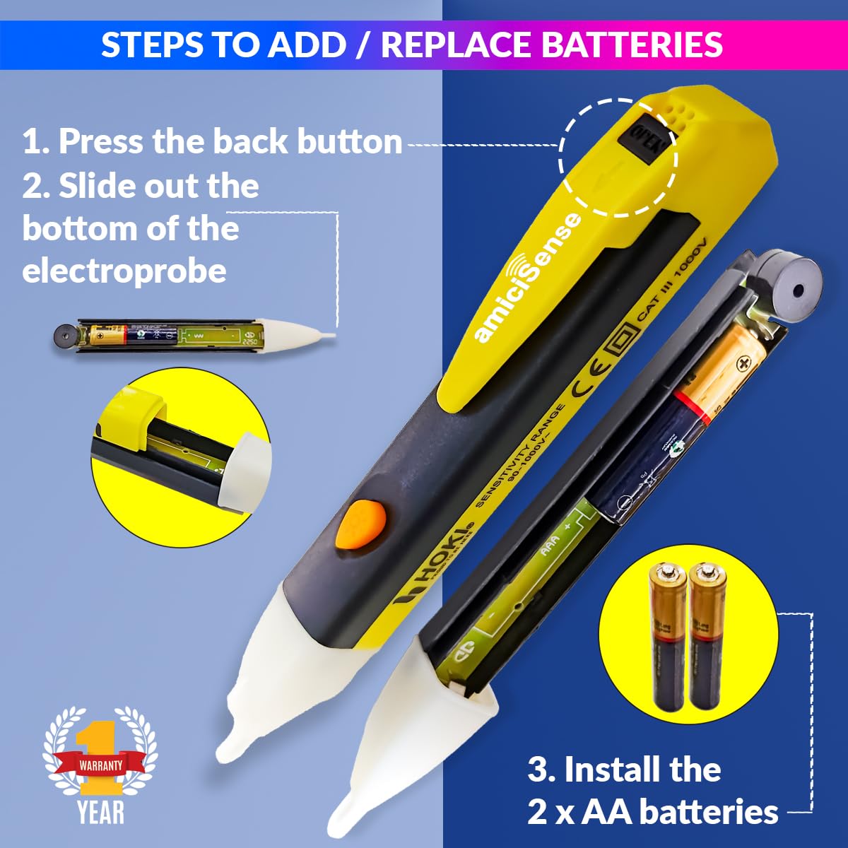 Touchless Voltage Detector Tester Pen AC 90~1000V With 2 AAA Battery, Electrical Testers and Electrical Tape (1) amiciKart c0tmiz-hs.myshopify.com