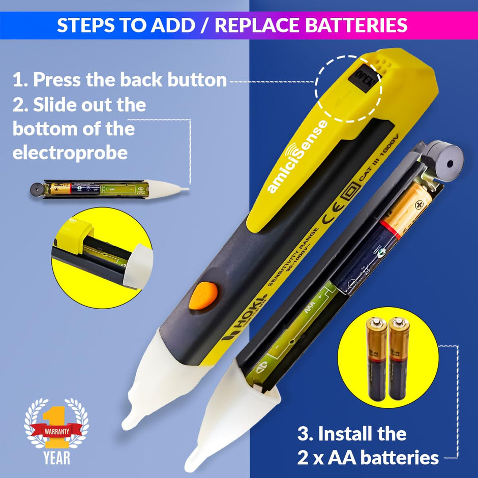 Touchless Voltage Detector Tester Pen AC 90~1000V With 2 AAA Battery, Electrical Testers and Electrical Tape (1) amiciKart c0tmiz-hs.myshopify.com