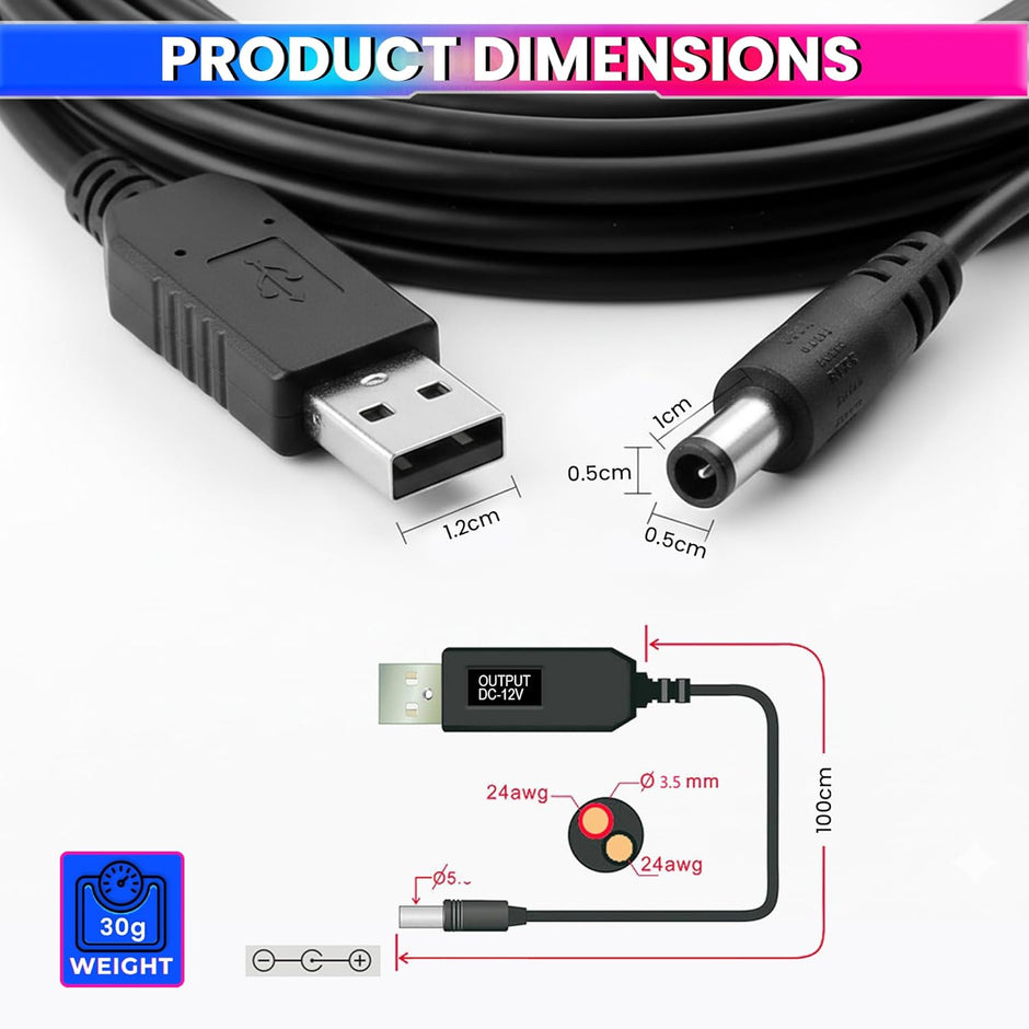 USB Power Line DC 5V to 5V Converter Adapter Cable with 2.1x5.5mm DC Plug