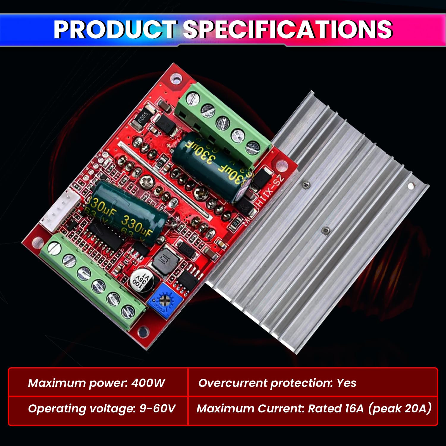 amiciSmart DC 6-60V 400W BLDC Three-Phase Brushless Motor Controller with PWM and Hall Sensor Support