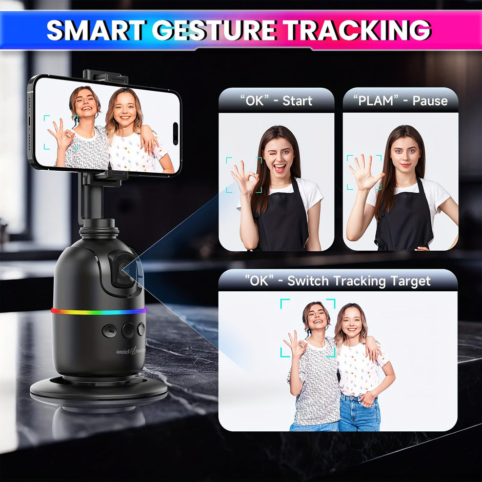 360° AI Face Tracking Phone Mount with Gesture Control – USB-C Rechargeable amiciKart c0tmiz-hs.myshopify.com