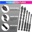 amiciTools 4-12MM Masonry Hex Tile Drill Bits Set – Hard Alloy Triangle Bit Kit for Glass, Ceramic, Concrete, Brick & More – Pack of 5