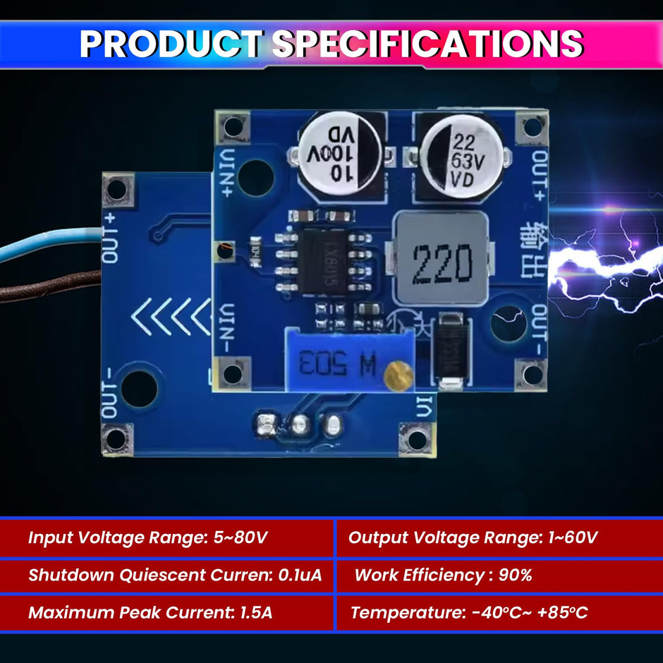 DC-DC Adjustable Step-Down Power Module |5-80V Input to 1-60V Output |1.5A Peak Current amiciKart