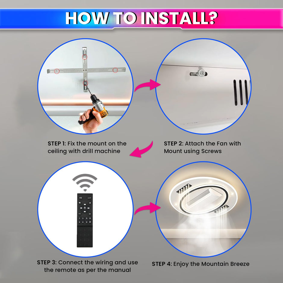 Bladeless Ceiling Fan with Integrated LED Lighting | Remote Control | Adjustable Speed & Brightness