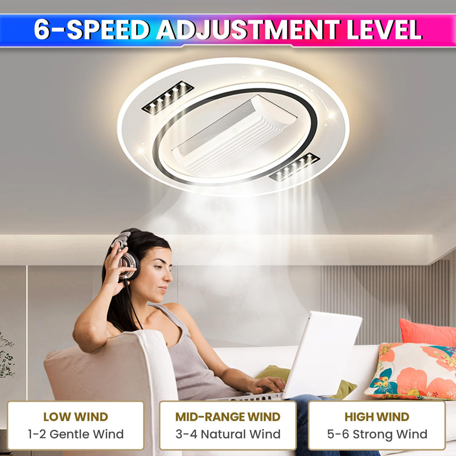 Bladeless Ceiling Fan with Integrated LED Lighting | Remote Control | Adjustable Speed & Brightness