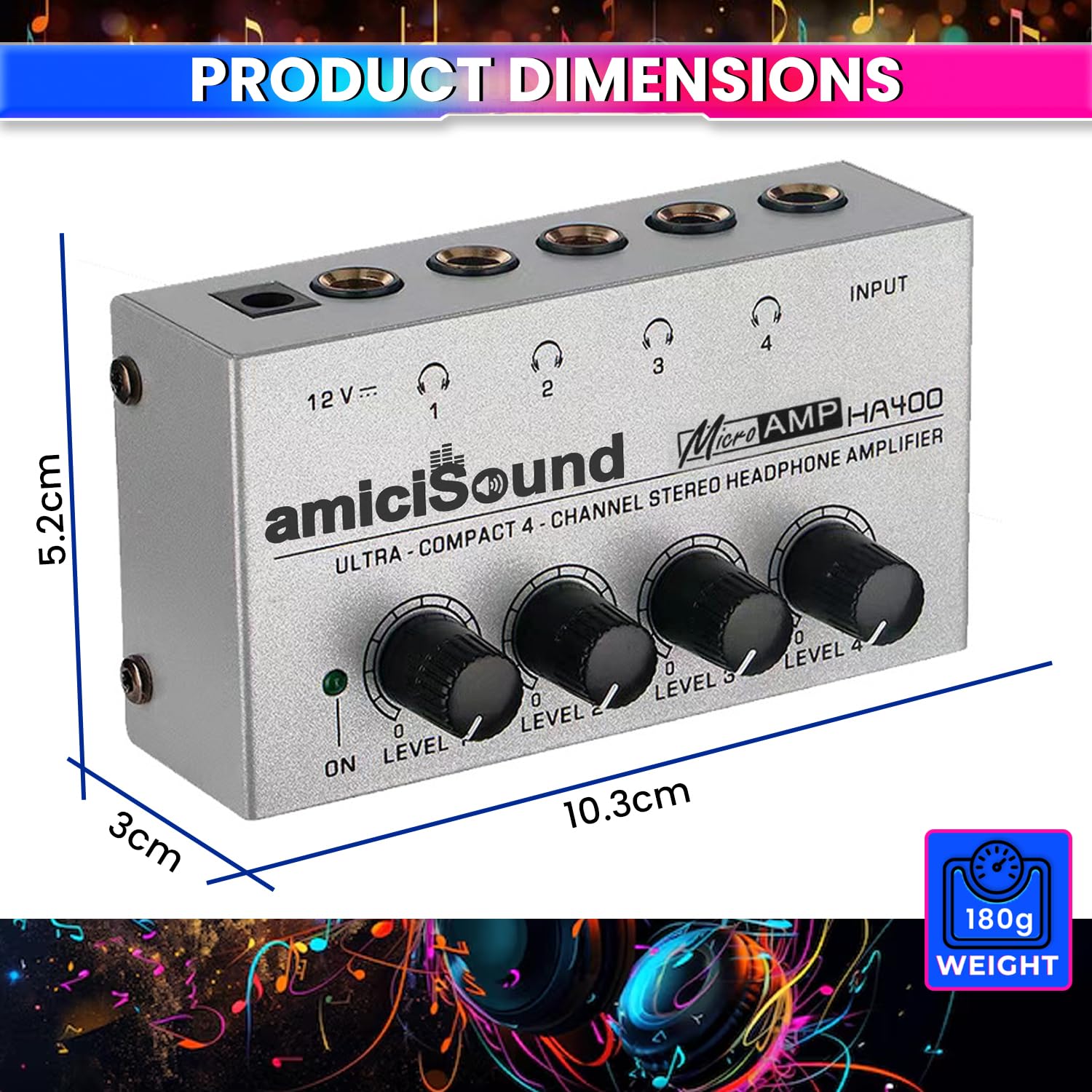 Mini Stereo Headphone Amplifier with Power Adapter amiciKart