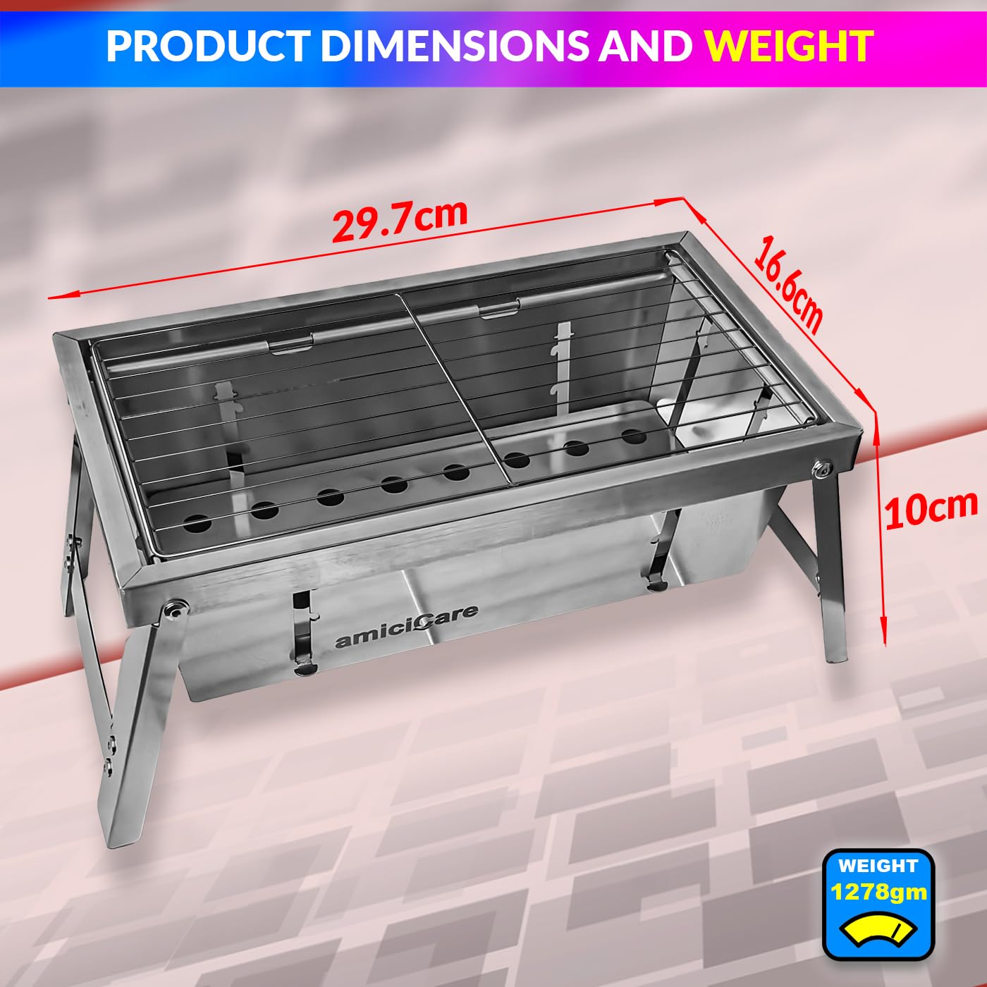 Portable Barbecue Grill, Small Foldable Stainless Steel Charcoal Grill For Outdoor Cooking amiciKart