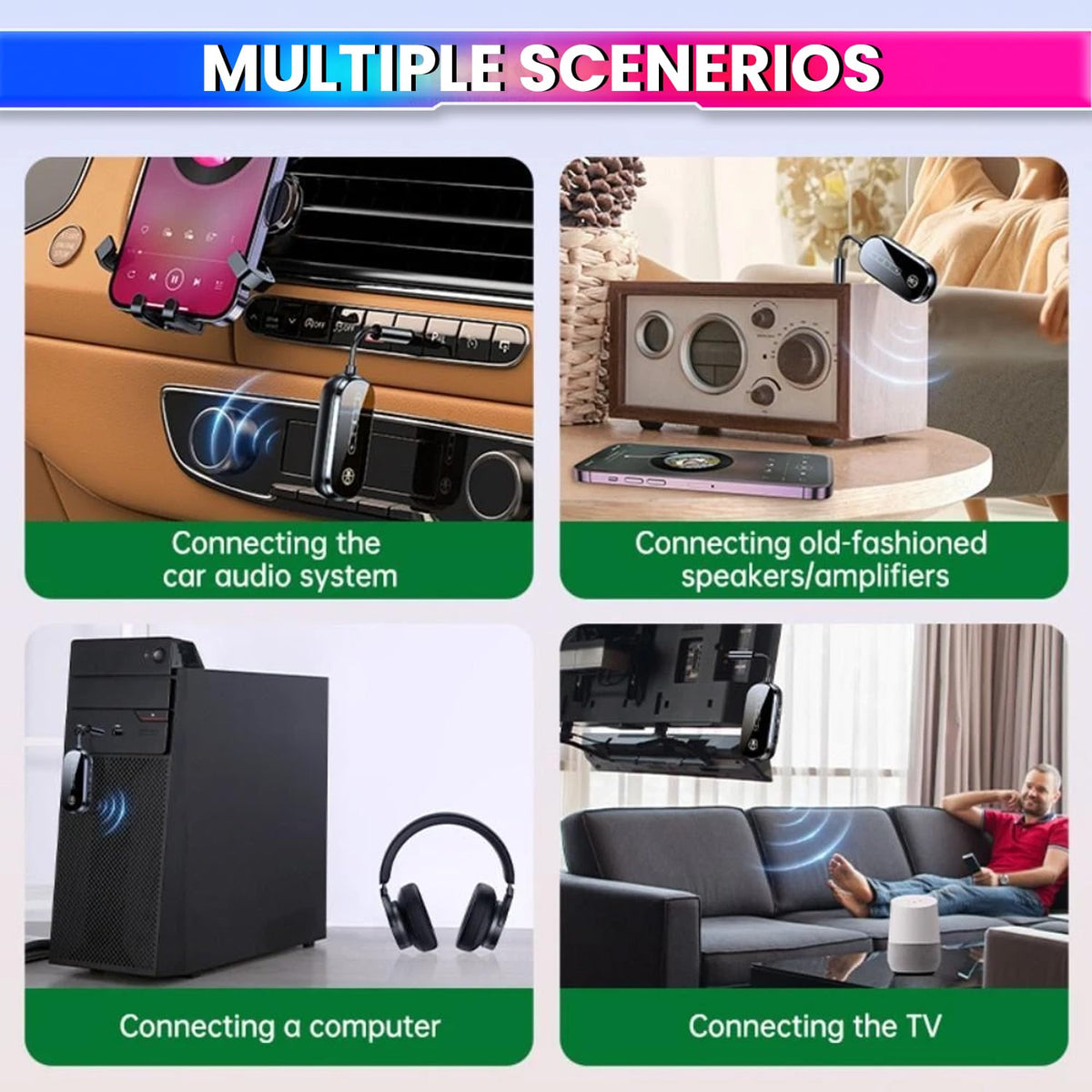 Bluetooth 5.4 TX/RX Adapter with Dual Connection Support, Wireless Audio Transmitter & Receiver