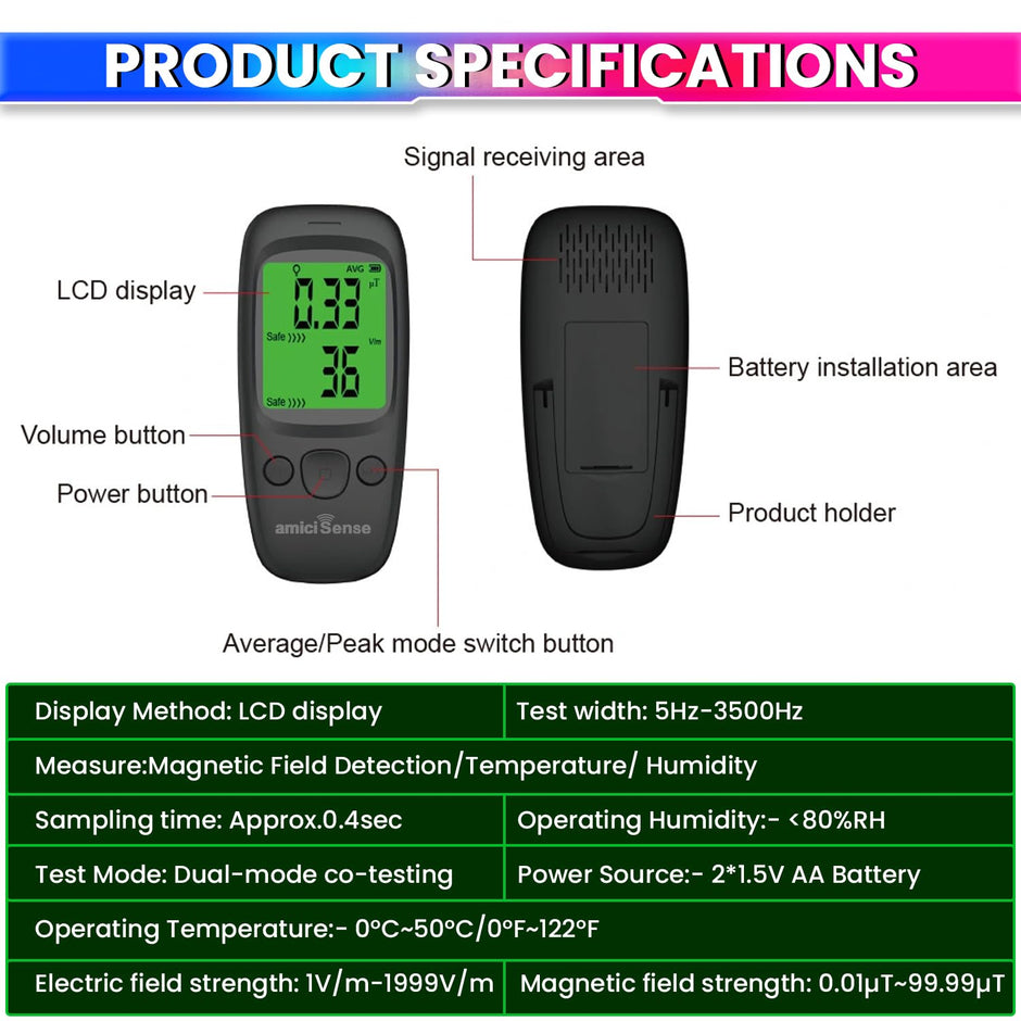 Electromagnetic Radiation Tester EMF Meter with LCD Display & Alarm with Dual Measure Electric and Magnetic Field