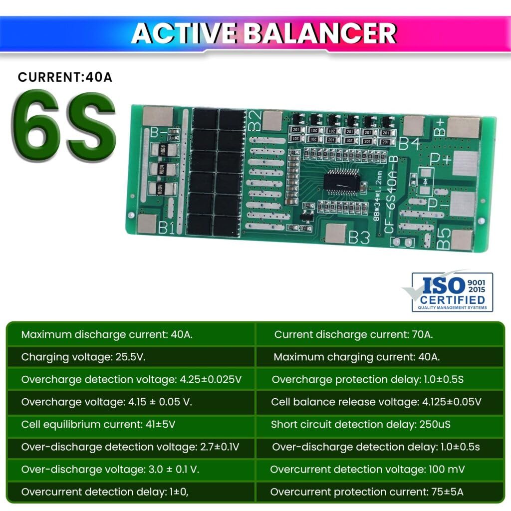 Smart Battery Management System for Solar Lighting, Energy Storage with Active Cell Equalization BMS Protection Board for Li-Ion Battery Packs amiciKart