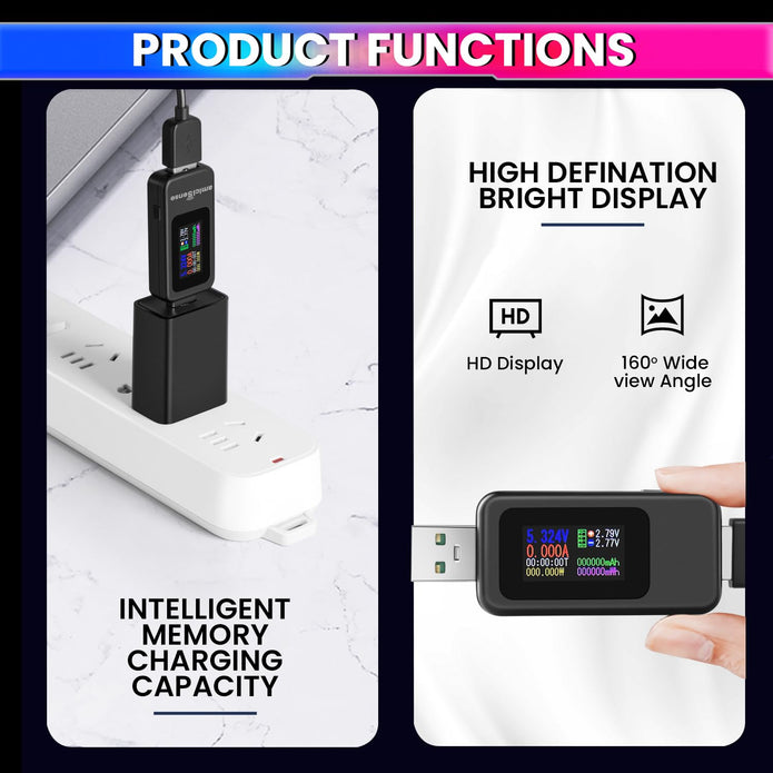 10-in-1 Digital USB Tester – Voltage, Current, Power, mAh, mWh, Resistance & Temperature