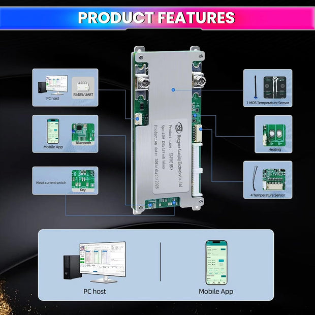 4S–20S 120A Smart BMS for LiFePO4 Battery Pack |  Cell Balancing with NTC Protection