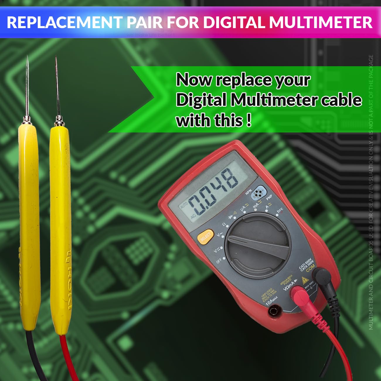 Reusable Extra Long Pins Test Leads Probe Replacement Pair Cable for Digital Multimeter amiciKart