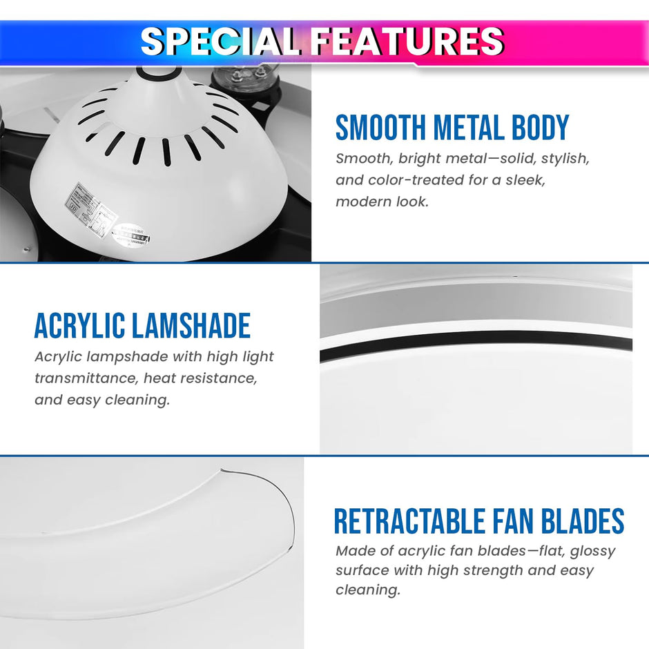Ceiling Fan with Light & Bluetooth Speaker – Modern Invisible Chandelier, 6 Speeds & Remote