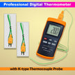 2-Channel K-Type Thermocouple Thermometer, -200°C to 1370°C, High Precision Handheld Temp Meter with 4×AAA Batteries