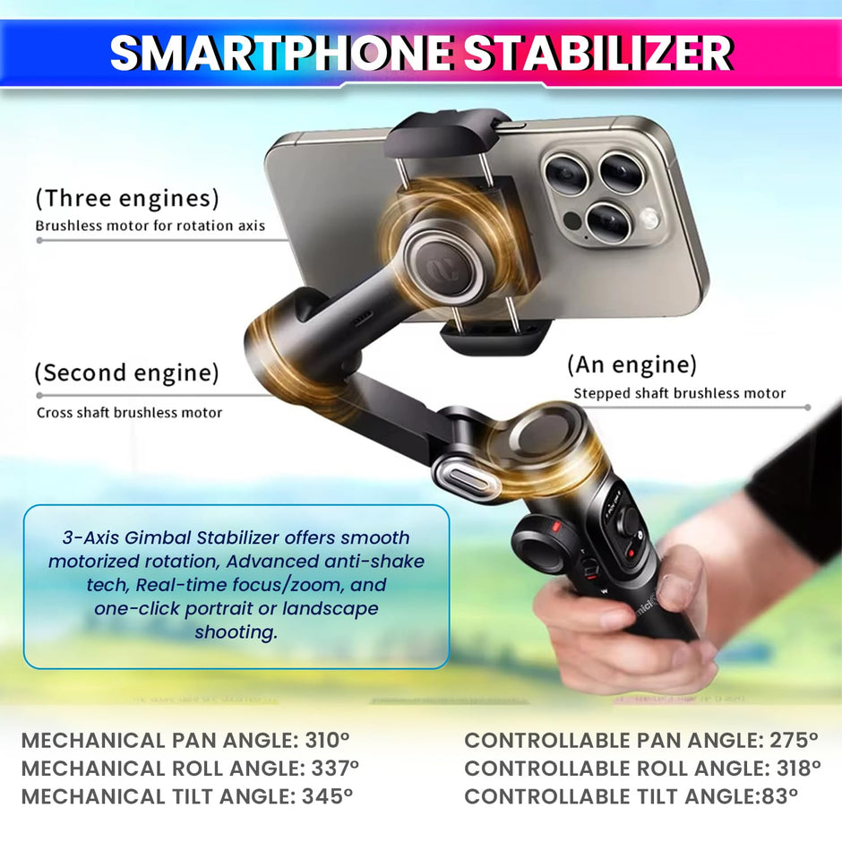 3-Axis Foldable Smartphone Gimbal Stabilizer-Anti-Shake 7.0,Face/Object Tracking