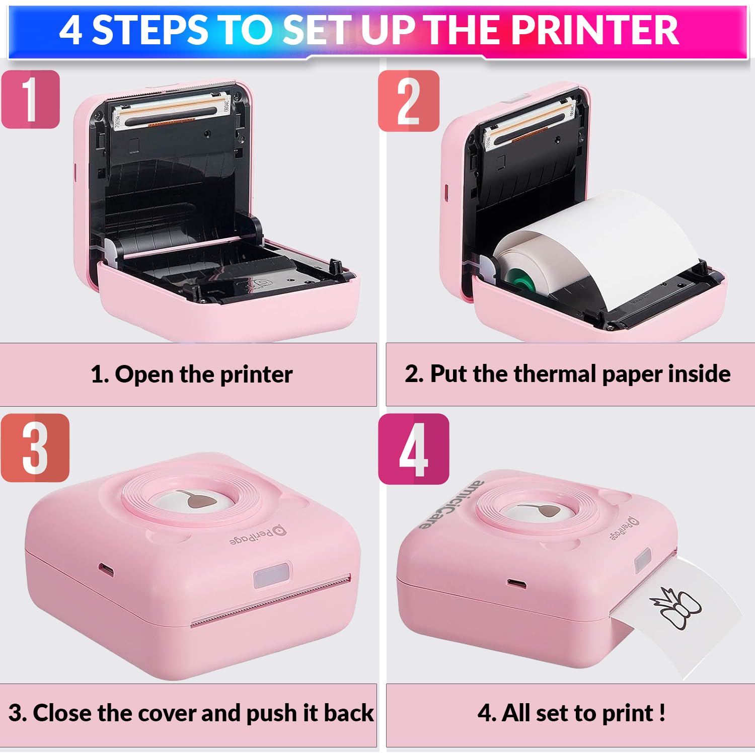 Mini Printer, Wireless Portable Ink-Less Thermal Printer with Bluetooth App Connectivity