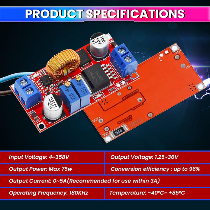 75W 5A DC-DC Buck Converter Module, 4-38V to 1.25-36V Step-Down Power Supply