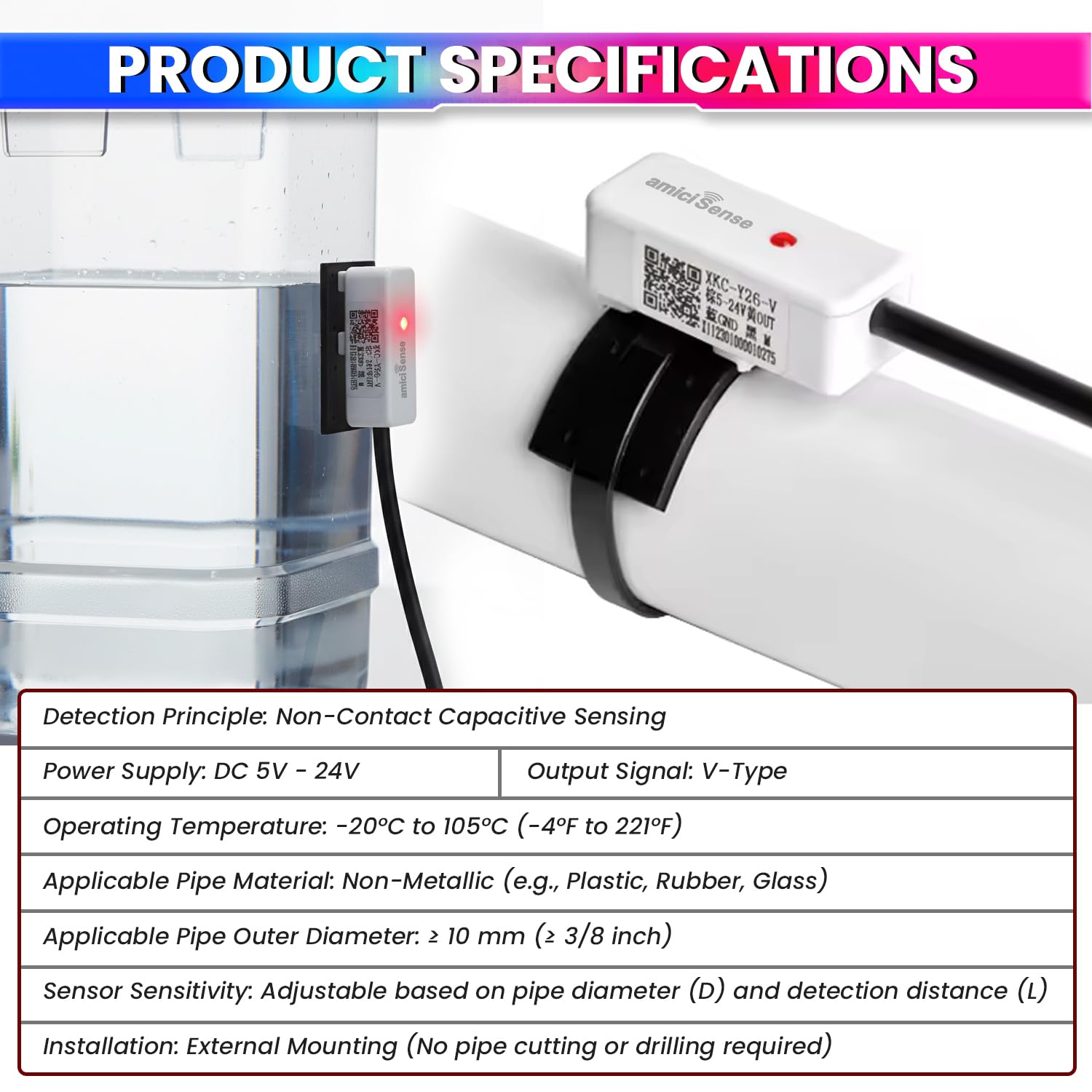 Non-Contact Liquid Level Sensor 5–24V | External Water Level Detection Sensor