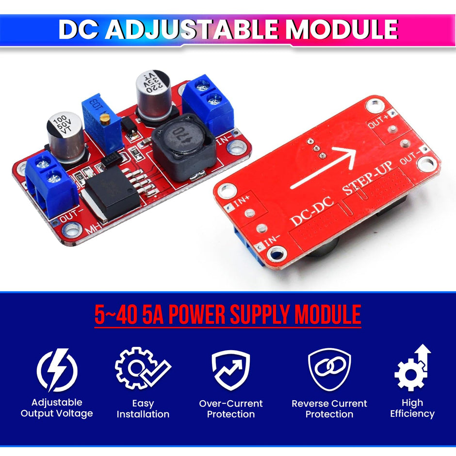 amiciSolar DC-DC Boost, XL6019 Adjustable Step-Up Power Supply Module, Input 3V-35V, Output 5V-40V up to 5A