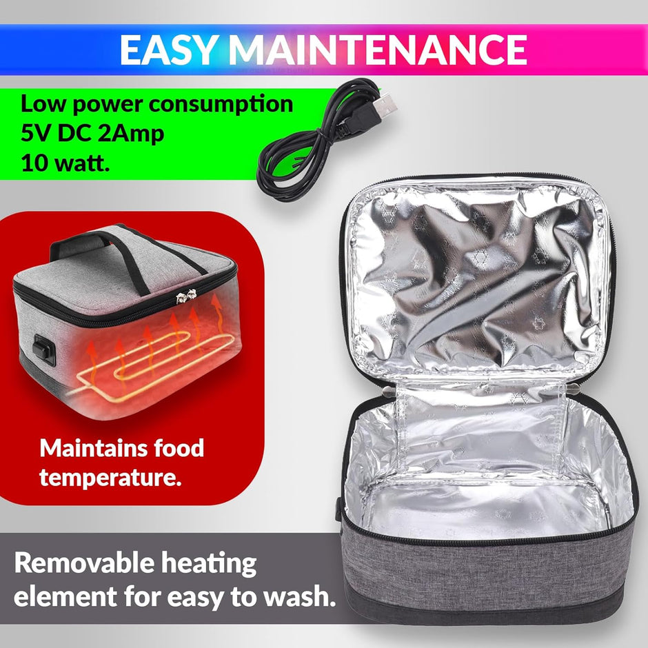 Electric Portable Heating Lunch Bag - USB Powered Bag for Reheating Cooked Meal amiciKart