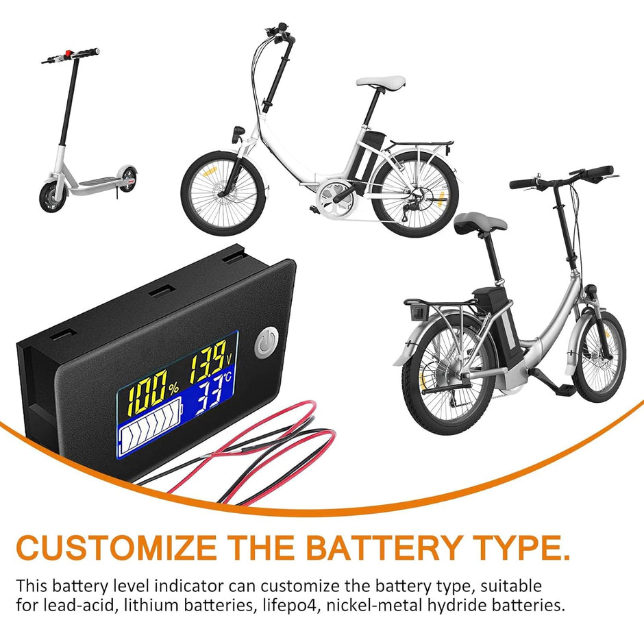 DC 10–100V Battery Capacity Indicator – Charge, Voltage Monitor with Temp Sensor & Alarm