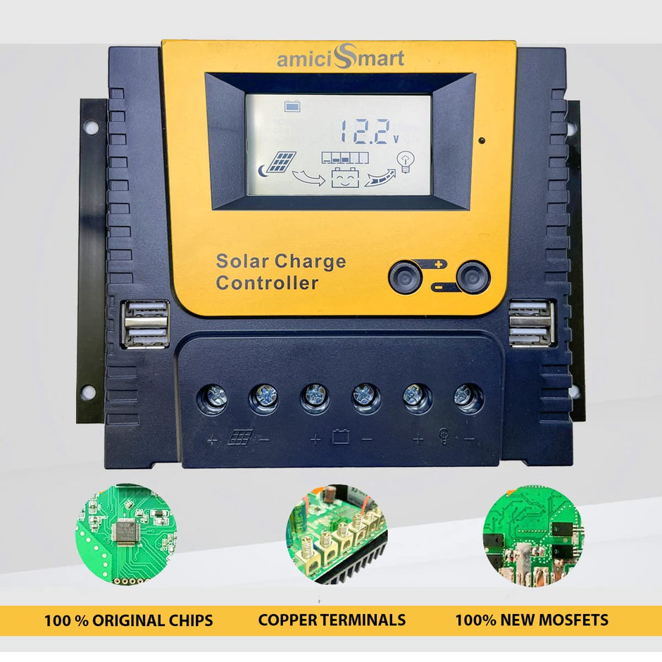Solar Charge Controller, 4-Stage Intelligent Lithium Battery Regulator for Solar Panel with LCD Display & USB Port amiciKart c0tmiz-hs.myshopify.com
