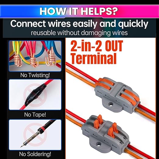 Fast Wire Clip Connector, 2-to-2 Fixed Terminal Blocks Pack of 5 – Tool-Free Electrical Wiring amiciKart c0tmiz-hs.myshopify.com