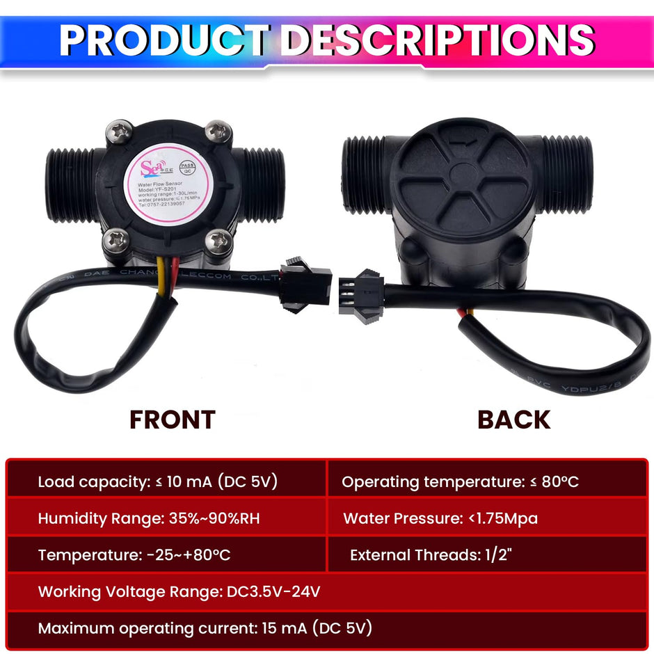 G1/2 Water Flow Sensor – Hall Effect, 1–30L/min Range, Accurate Water Flow Measurement