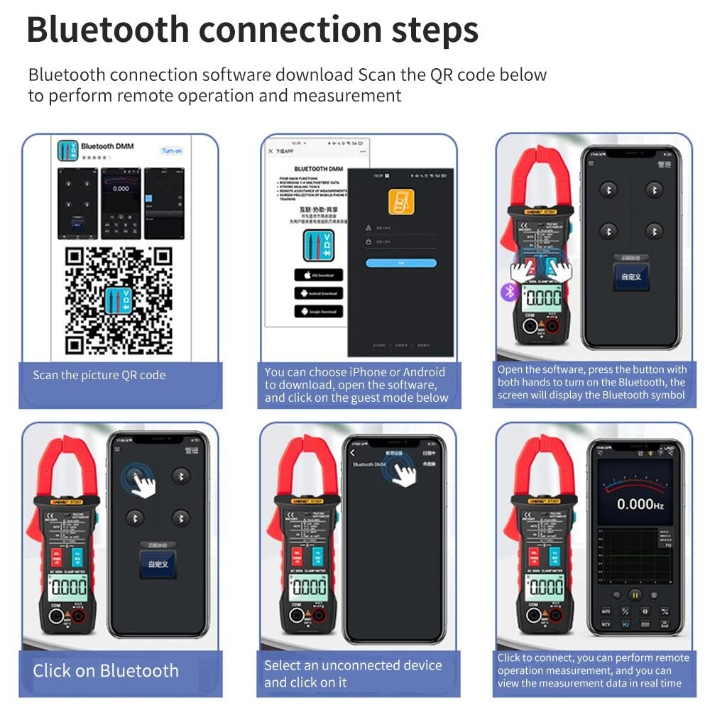 ST207 Bluetooth Clamp Meter, TRMS Multimeter 600V AC/DC, 6000 Counts with NCV & More amiciKart