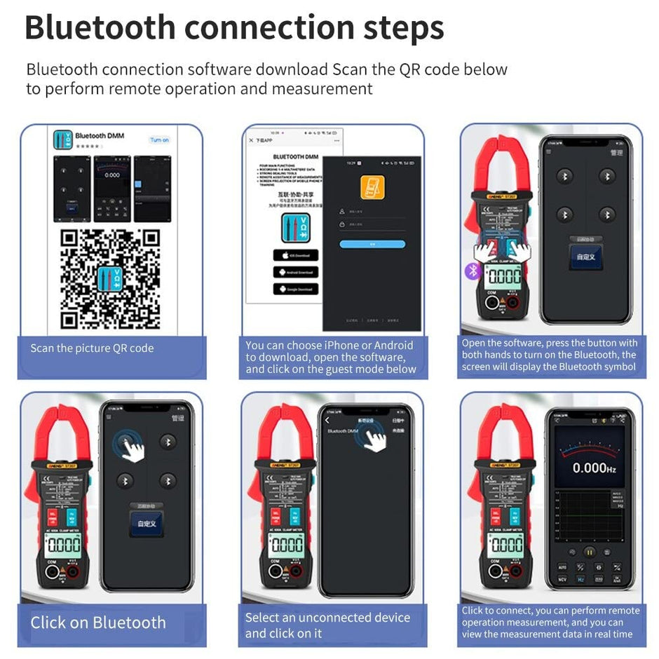 ST207 Bluetooth Clamp Meter, TRMS Multimeter 600V AC/DC, 6000 Counts with NCV & More amiciKart