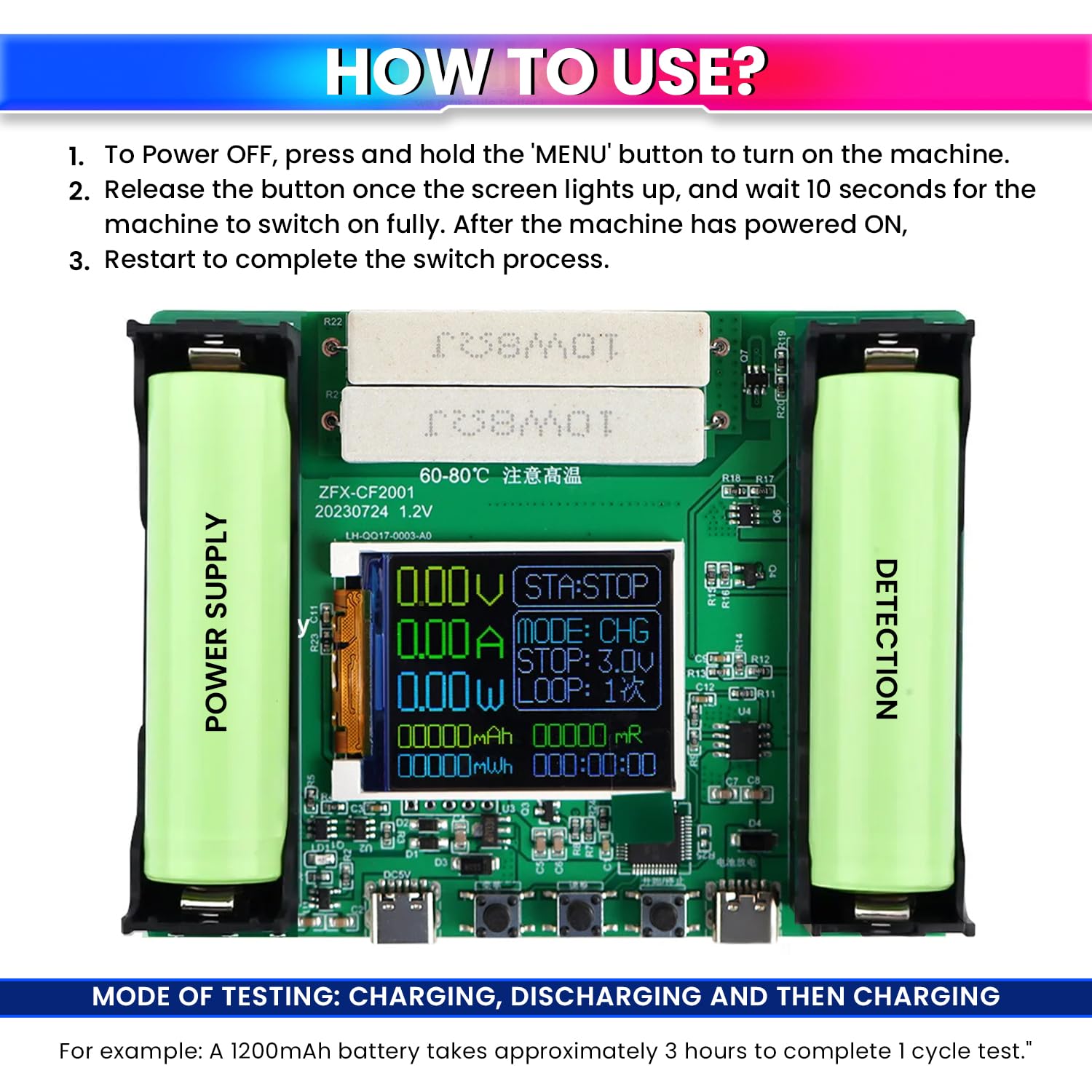 Battery Capacity Tester for 18650 Type, Digital Battery Power Detector Module