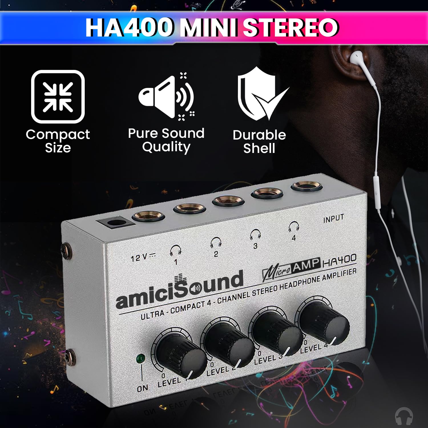 Mini Stereo Headphone Amplifier with Power Adapter