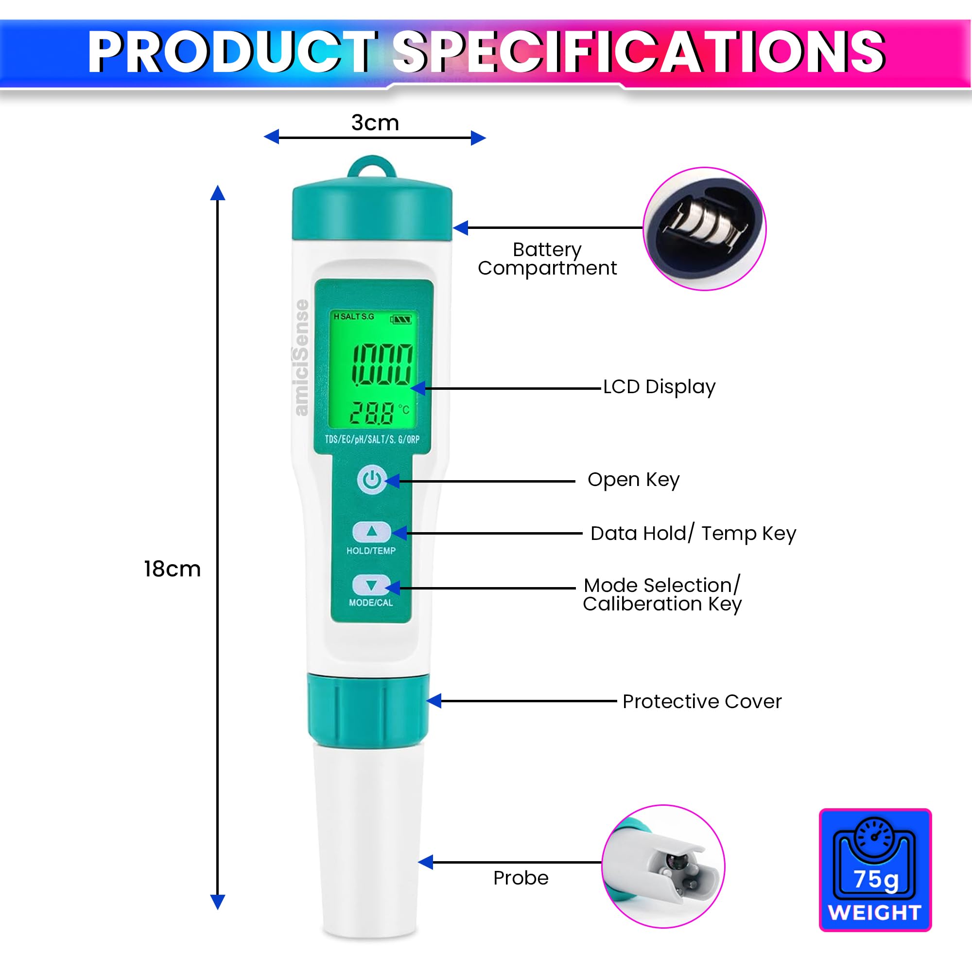 Water Quality Tester, 3 in 1 TDS Temperature & PH Meter for Drinking Water Monitoring
