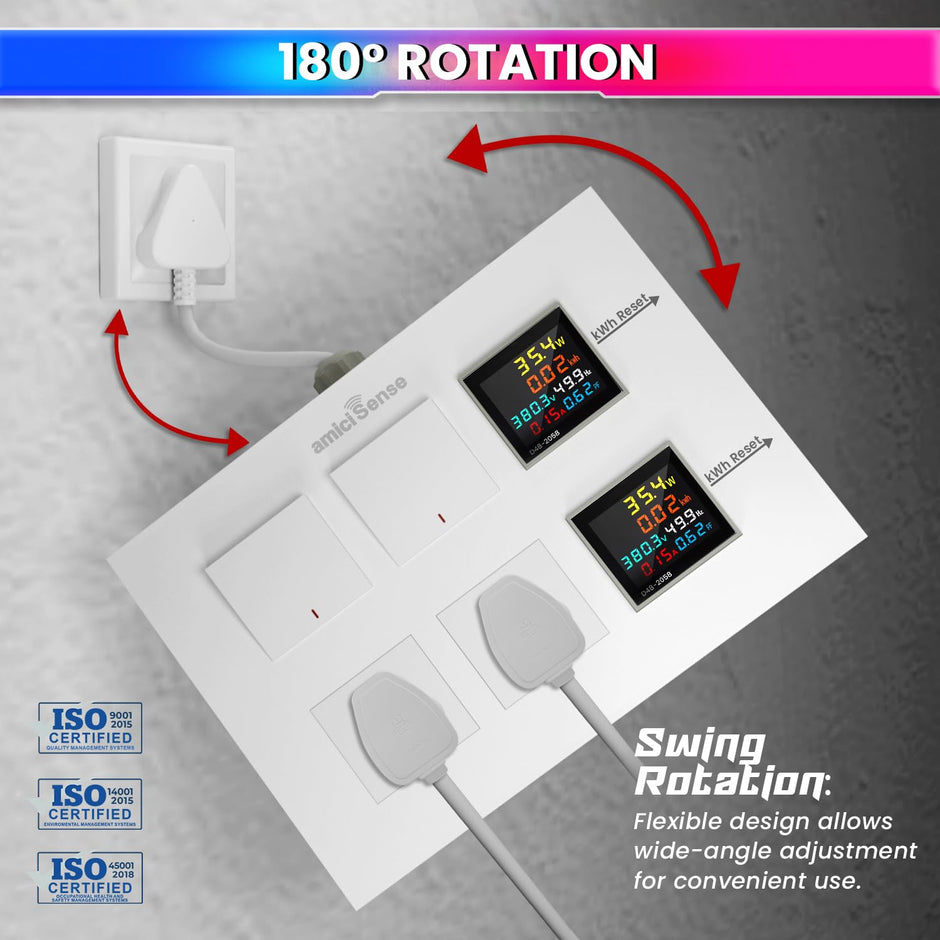 Energy Meter Socket Board Heavy-Duty 6-in-1 Power Meter 16A Sockets & Switches Real-Time Voltage Monitoring With Durable 4-Inch Wire amiciKart