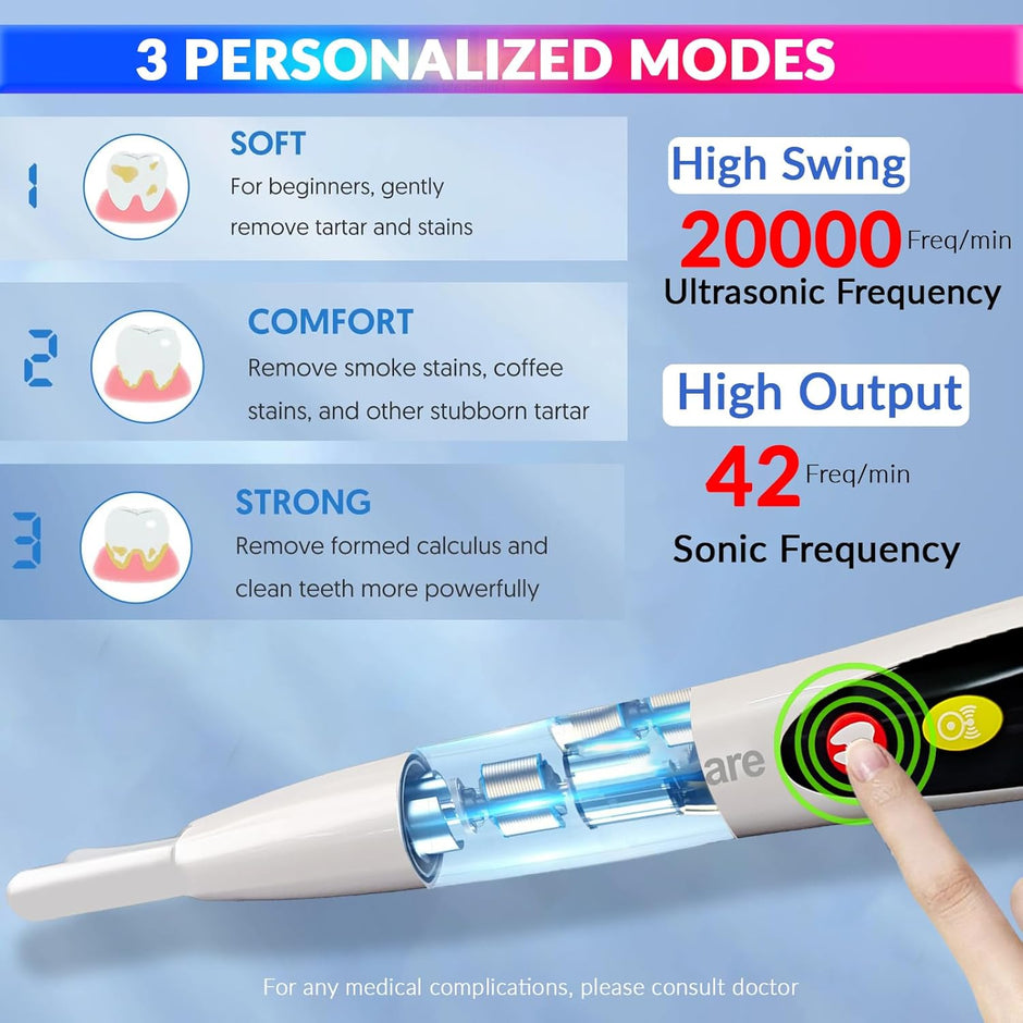 Ultrasonic Tooth Cleaning Tool, Wireless Calculus/Tartar/Stains Cleaner with Mobile Connectivity