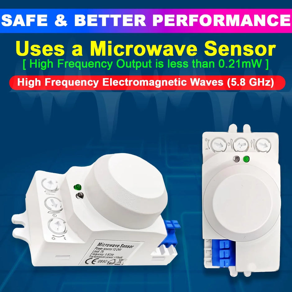 360° Degree Microwave Motion & Light Sensor, Auto On/Off with Radar & Photocell, 12–24V DC