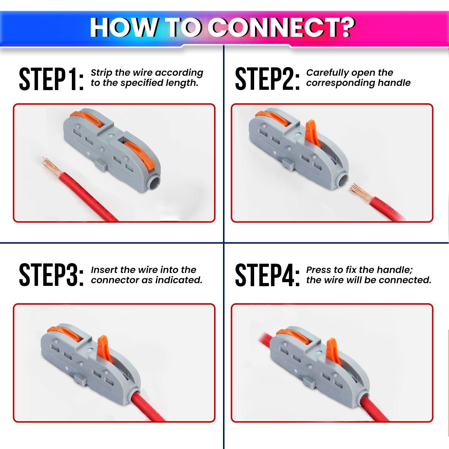 Fast Wire Clip Connector, Fixed Wire Terminal Blocks 1-to-1 Connector Pack of 10 amiciKart