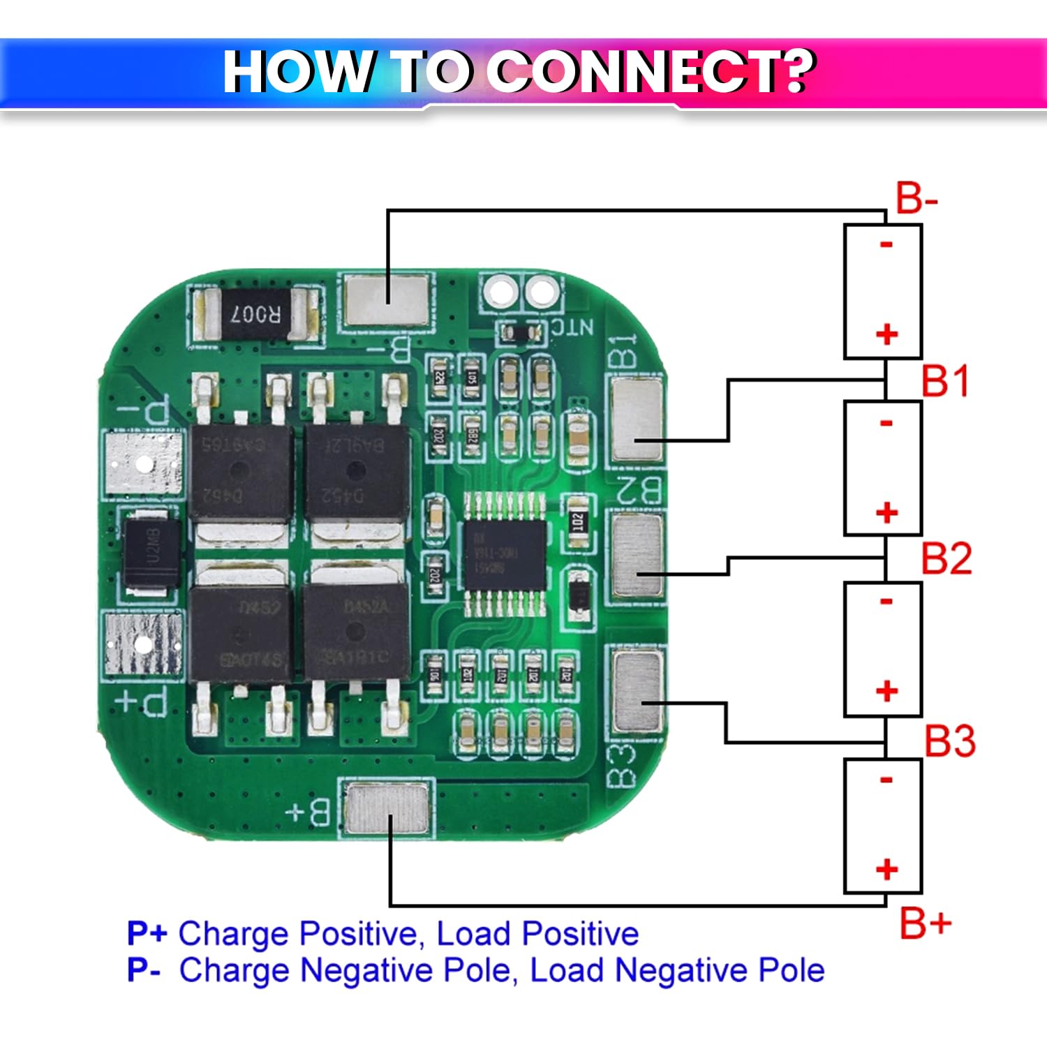 BMS Battery Protection Board 18650 Li-Ion Lithium for Solar Lighting, Power Tools & DIY Battery Packs for Short Circuit Protection