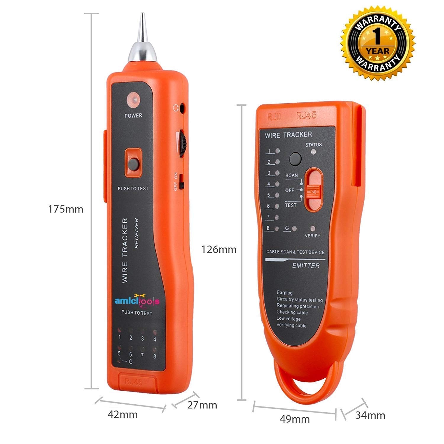 XQ-350 Wire Cable Break Point Tester for Network Cable RJ45/RJ11 with 2×9V Batteries amiciKart