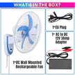 16-Inch BLDC Wall Mounted Rechargeable Fan with 12V 6.4Ah Lithium Battery | Dual Power AC/DC Fan