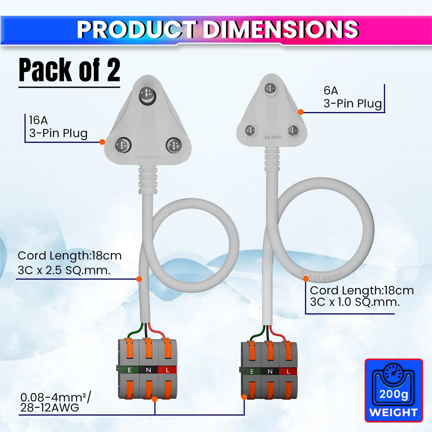 Secure Connect Plug Top with Color-Coded Wire Connector – 16A & 6A