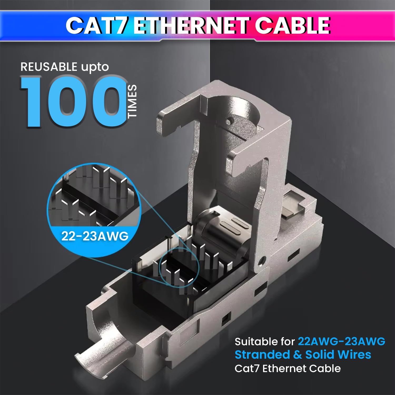 RJ45 CAT7 Reusable Ethernet Termination Plug Compatible with 22-23AWG, 6.0–8.0mm OD Tool-Free Design amiciKart