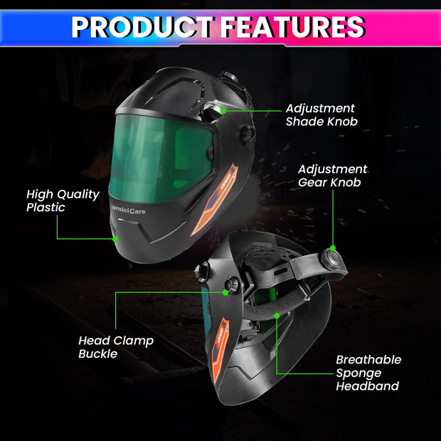 Solar Auto-Darkening Welding Helmet with Adjustable Brightness & Sensitivity Control