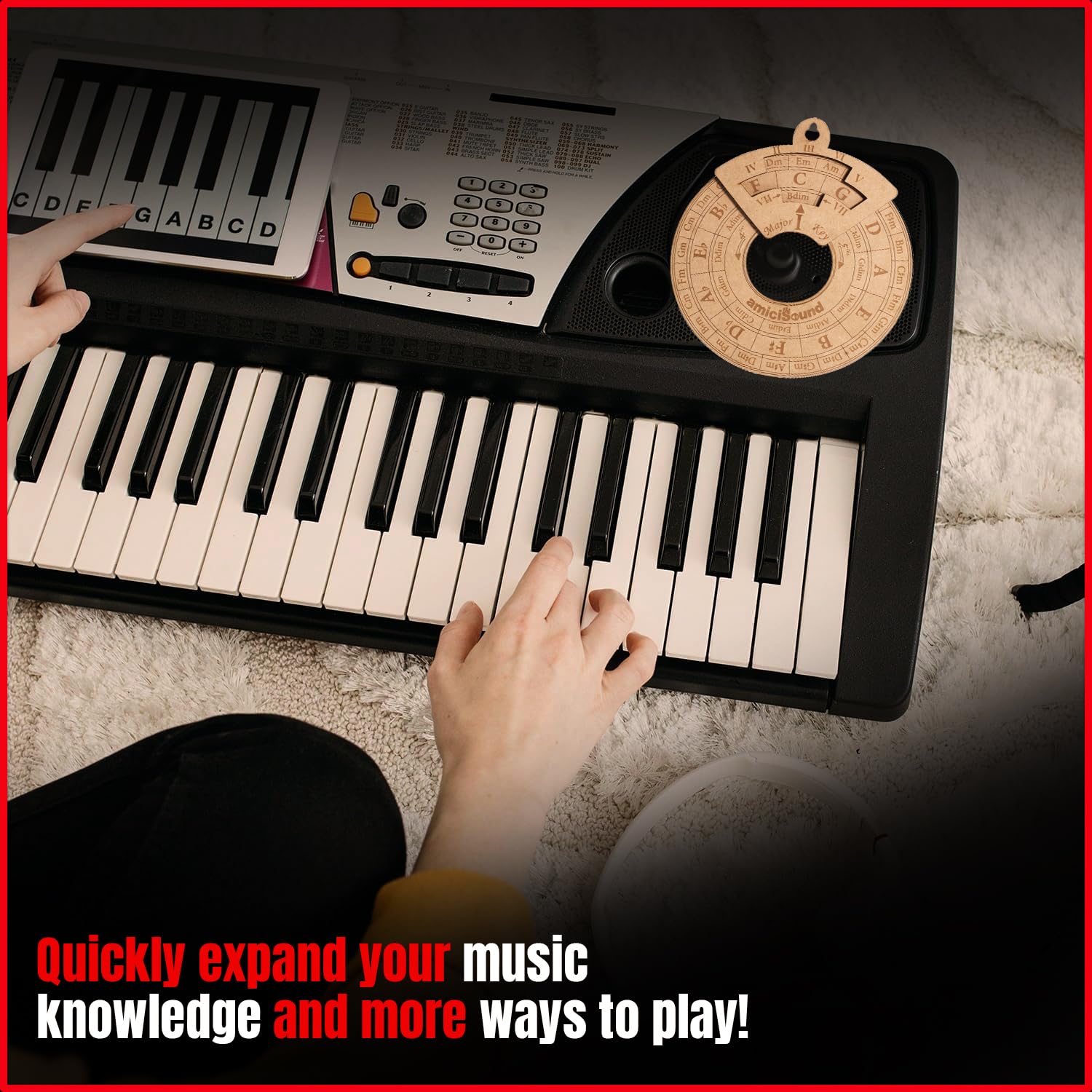 amiciSound Circle of Fifth Wheel for Music Theory Reference, Wooden Melody Tool for Song-Writer Musician