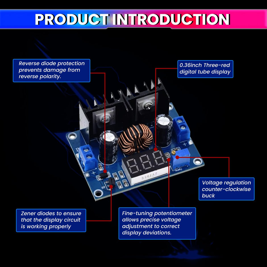 DC-DC Buck Converter, XH-M404 DC 4-40V to 1.25-36V 8A 200W Step-Down Module amiciKart c0tmiz-hs.myshopify.com