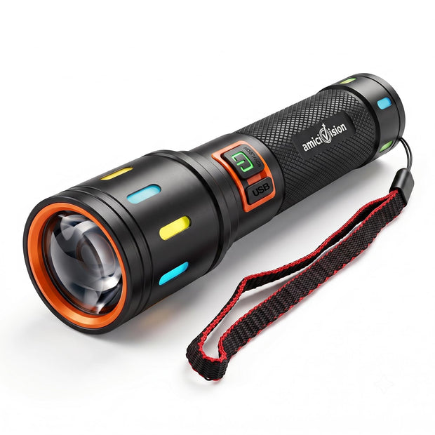 Rechargeable LED Flashlight 1200mAh 100m Zoomable Torch with 4 Modes
