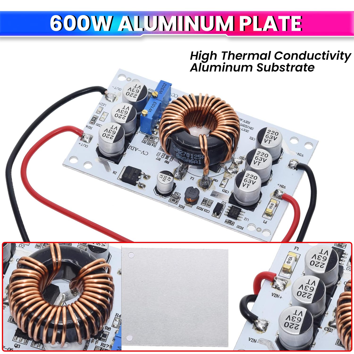 600W DC-DC Boost Converter, 10-60V to 12-60V Adjustable