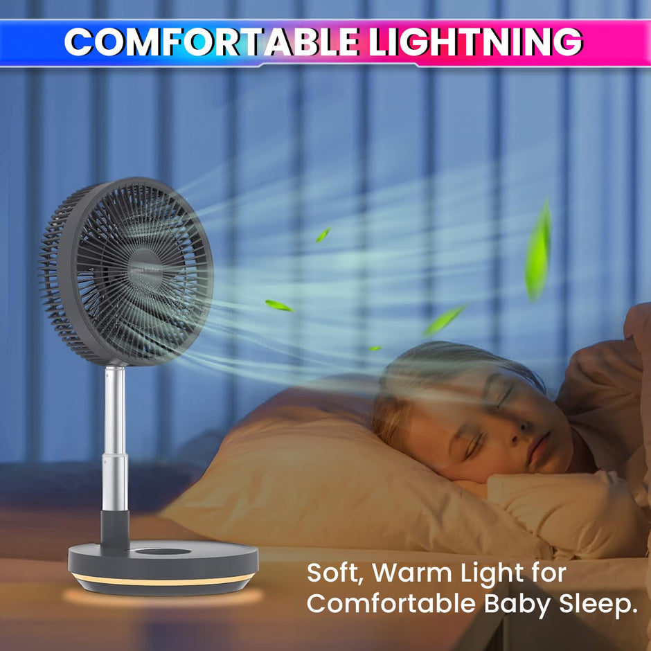 10-Inch Telescopic Rechargeable Stand Fan – 8-Speed Folding Fan with Remote & 9000mAh Battery